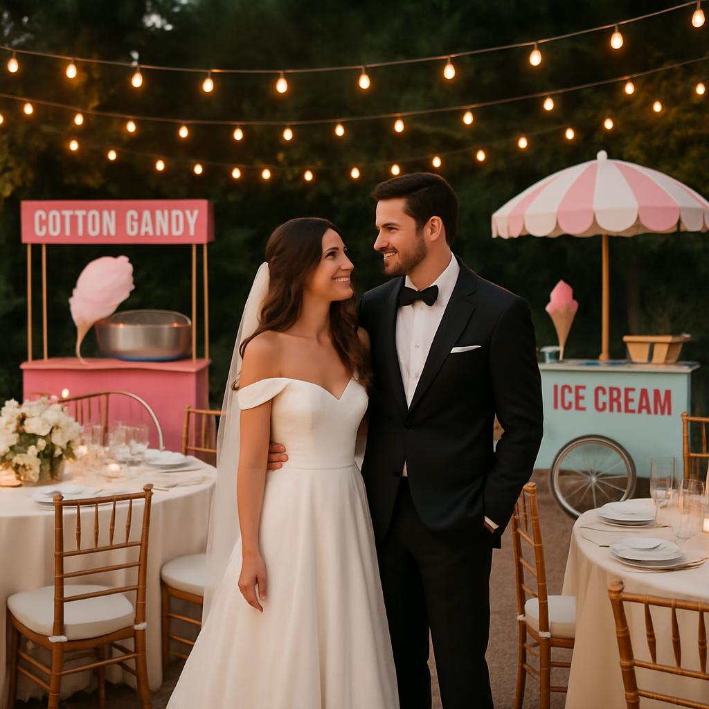 Mariage champêtre avec machine à barbe à papa